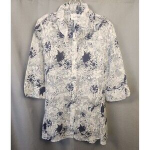 Joseph Ribkoff Floral Blouse Tunic Button 3/4 Sleeve Blouse Size 12 Sheer 212080